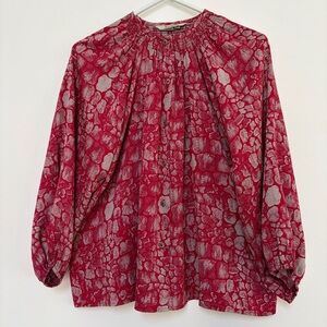 Tucker Silk Buttoned Shirt Blouse Red Gray Size P